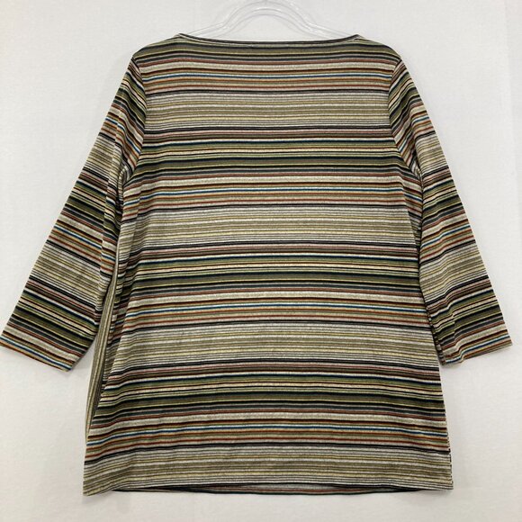 New Cyrus Large Multi Color Striped Stretch knit 3/4 Sleeve Casual Blouse - Picture 7 of 8